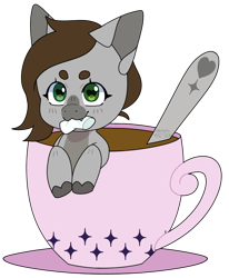 Size: 788x955 | Tagged: safe, artist:t0r4ch4n, oc, oc only, oc:cj vampire, earth pony, pony, commission, cup, fanart, fangs, looking at you, looking up, looking up at you, simple background, solo, teacup, transparent background, ych result