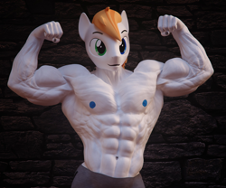 Size: 2048x1707 | Tagged: safe, artist:dashie116, oc, oc only, oc:atom quanto, earth pony, anthro, 3d, abs, anthro oc, armpits, biceps, bodybuilder, clothes, daz studio, deltoids, earth pony oc, flexing, heterochromia, looking at you, male, male nipples, muscles, muscular male, nipples, nudity, pecs, shorts, solo, technicolor nipples, teenager, triceps