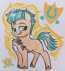 Size: 2828x3134 | Tagged: safe, artist:c.a.m.e.l.l.i.a, hitch trailblazer, earth pony, pony, g5, my little pony: a new generation, cutie mark, high res, looking at you, male, smiling, smirk, solo, stallion, traditional art