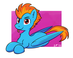 Size: 1707x1349 | Tagged: safe, artist:single purpose, oc, oc:samudash, pegasus, pony, :p, crossed legs, looking at you, lying down, solo, tongue out