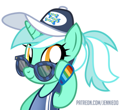Size: 777x700 | Tagged: safe, artist:jennieoo, lyra heartstrings, pony, unicorn, alternate hairstyle, cap, clothes, female, glasses, hat, looking at you, mare, ponytail, simple background, smiling, smiling at you, solo, sunglasses, swimsuit, transparent background, vector