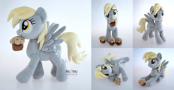 Size: 2300x1200 | Tagged: safe, artist:meplushyou, derpy hooves, pegasus, pony, g4, female, food, irl, mare, muffin, photo, plushie, solo, that pony sure does love muffins, wings