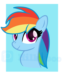 Size: 3297x3946 | Tagged: safe, artist:milkyboo898, rainbow dash, pegasus, pony, g4, abstract background, bust, female, high res, mare, portrait, smiling, solo, watermark