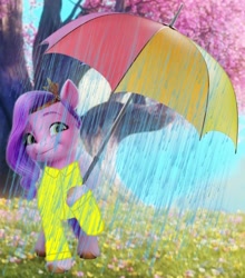 Size: 540x614 | Tagged: safe, artist:kookaman25, artist:stevenpepi, edit, edited screencap, screencap, pipp petals, pegasus, pony, g5, my little pony: a new generation, spoiler:my little pony: a new generation, adorapipp, clothes, cute, female, mare, rain, raincoat, solo, umbrella