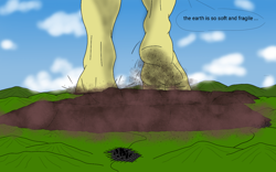 Size: 1280x800 | Tagged: safe, artist:az12lol, fluttershy, pegasus, anthro, plantigrade anthro, g4, crush fetish, dirty, feet, female, fetish, flutterfeet, foot fetish, foot focus, giantess, goddess, macro, mega giant, soles, solo