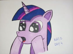 Size: 4000x2992 | Tagged: safe, artist:aking, twilight sparkle, pony, g4, bust, portrait, simple background, solo, starry eyes, traditional art, white background, wingding eyes