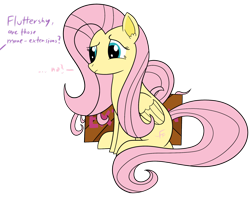 Size: 1280x1007 | Tagged: safe, artist:frownfactory, fluttershy, pegasus, pony, g4, blatant lies, box, crate, female, hair extensions, implied twilight sparkle, mane extensions, mare, newbie artist training grounds, offscreen character, simple background, solo, transparent background, wings