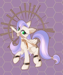 Size: 1080x1279 | Tagged: safe, artist:stacy_165cut, oc, oc only, pegasus, pony, female, folded wings, looking at you, mare, mouth hold, pegasus oc, raised hoof, solo, sword, weapon, wings