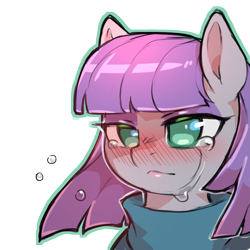 Size: 1159x1159 | Tagged: safe, artist:cold-blooded-twilight, maud pie, earth pony, pony, g4, blushing, clothes, crying, eyeshadow, female, lidded eyes, makeup, mare, simple background, solo, transparent background, when she cries