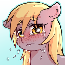 Size: 1159x1159 | Tagged: safe, artist:cold-blooded-twilight, derpy hooves, pegasus, pony, g4, blushing, crying, female, floppy ears, mare, sad, simple background, solo, transparent background, underp, unhappy, wavy mouth