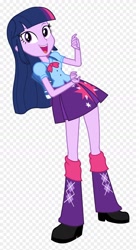 Size: 840x1547 | Tagged: safe, twilight sparkle, human, equestria girls, g4, boots, bowtie, checkered background, clothes, high heel boots, shirt, shoes, skirt, solo