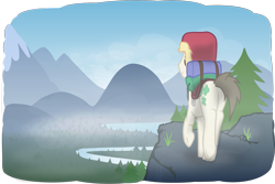 Size: 2075x1386 | Tagged: safe, artist:equestriaexploration, fortune favors, earth pony, pony, g4, atg 2022, butt, hat, male, newbie artist training grounds, plot, solo, stallion, tree