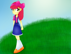 Size: 1024x768 | Tagged: safe, artist:mlp_sugarsketch, apple bloom, equestria girls, boots, clothes, dress, shoes, solo