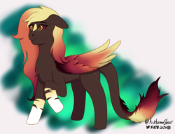 Size: 2315x1766 | Tagged: safe, artist:autumnsfur, oc, oc only, oc:galaxy burst, pegasus, pony, artfight, artfight22, brown coat, colored wings, digital art, dragon tail, female, floppy ears, freckles, hooves, long tail, mare, multicolored hair, multicolored mane, multicolored tail, multicolored wings, pegasus oc, red eyes, signature, simple background, solo, sparkles, tail, text, wings, yellow eyes
