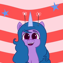 Size: 1000x1000 | Tagged: safe, artist:yoshigreenwater, izzy moonbow, pony, unicorn, g5, 4th of july, cute, female, holiday, izzybetes, looking at you, mare, open mouth, open smile, smiling, solo, sparkler (firework), stars