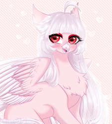 Size: 869x967 | Tagged: safe, artist:kawipie, oc, oc:ophelia, bird, hippogriff, birb, chest fluff, cute, female, heart, heart eyes, looking at you, nekomellow, ocbetes, pink, soft, solo, wingding eyes