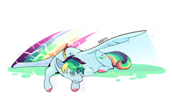 Size: 1280x800 | Tagged: safe, artist:kraytt-05, oc, oc only, oc:philadelfia, pegasus, pony, colored hooves, lying down, male, offspring, parent:rainbow dash, parent:soarin', parents:soarindash, prone, simple background, solo, stallion, white background