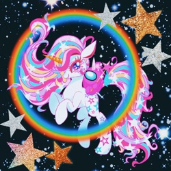 Size: 1080x1080 | Tagged: safe, artist:stacy_165cut, oc, oc only, pony, unicorn, among us, black background, female, horn, mare, rainbow, simple background, stars