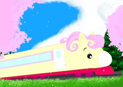 Size: 1518x1075 | Tagged: safe, artist:stacy_165cut, object pony, original species, pony, train pony, g1, bullet train, outdoors, takara pony, train