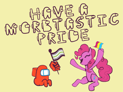 Size: 1437x1080 | Tagged: safe, pinkie pie, earth pony, pony, g4, agender pride flag, amogus, among us, crewmate (among us), crossover, meme, morbius, pansexual pride flag, pride, pride flag, pride month