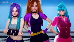 Size: 2560x1440 | Tagged: safe, artist:doppa, artist:doppelboner, adagio dazzle, aria blaze, sonata dusk, human, g4, 3d, fanart, female, honey select, humanized, the dazzlings, trio, trio female