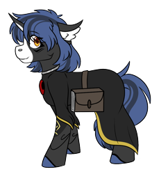 Size: 818x880 | Tagged: safe, artist:rokosmith26, oc, oc only, oc:nova ruin, pony, unicorn, bag, clothes, eye clipping through hair, female, filly, foal, gem, horn, jewelry, markings, necklace, robe, simple background, smiling, solo, standing, tail, transparent background, two toned mane, two toned tail, unicorn oc
