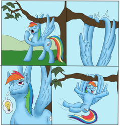 Size: 1280x1347 | Tagged: safe, artist:termyotter, rainbow dash, pony, g4, atg 2022, newbie artist training grounds, open mouth, solo, tree branch, wing hands, wings, yawn