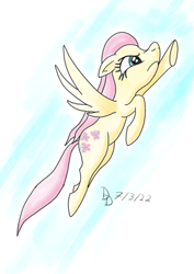 Size: 849x1200 | Tagged: safe, artist:darkdabula, fluttershy, pony, g4, atg 2022, flying, newbie artist training grounds, solo