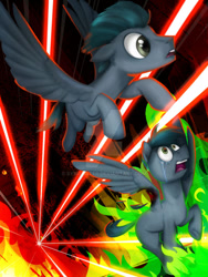 Size: 600x800 | Tagged: safe, artist:syrikatsyriskater, oc, oc only, pegasus, pony, abstract background, crying, deviantart watermark, duo, flying, laser, obtrusive watermark, pegasus oc, watermark, wings