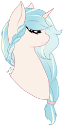 Size: 577x1018 | Tagged: safe, artist:kat-the-true-kitkat, oc, oc only, pony, unicorn, braid, bust, commission, eyes closed, female, horn, mare, simple background, solo, transparent background, unicorn oc, ych result