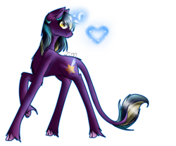 Size: 706x587 | Tagged: safe, artist:kat-the-true-kitkat, oc, oc only, pony, unicorn, cloven hooves, female, glowing, glowing horn, horn, leonine tail, looking back, mare, simple background, solo, tail, transparent background, unicorn oc