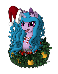Size: 1554x1989 | Tagged: safe, artist:lucktail, izzy moonbow, pony, unicorn, g5, candy, candy cane, christmas, female, food, hat, holiday, mare, santa hat, simple background, solo, transparent background