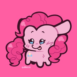 Size: 2000x2000 | Tagged: safe, artist:oodlesstuff, pinkie pie, earth pony, pony, g4, :p, beady eyes, chibi, cute, diapinkes, female, high res, mare, pink background, simple background, solo, tongue out