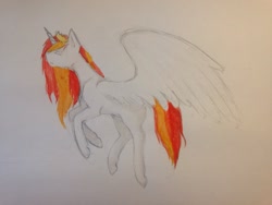 Size: 960x720 | Tagged: safe, oc, oc only, alicorn, pony, alicorn oc, crown, flying, horn, jewelry, regalia, solo, traditional art, wings