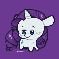 Size: 2000x2000 | Tagged: safe, artist:oodlesstuff, rarity, pony, unicorn, g4, beady eyes, chibi, cute, eyeshadow, female, high res, horn, lidded eyes, makeup, mare, purple background, raribetes, simple background, solo