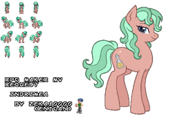 Size: 576x384 | Tagged: safe, artist:zeka10000, oc, oc only, oc:enigan, oc:indrimea, earth pony, pony, female, mare, pixel art, request, requested art, rpg maker, rpg maker mv, rpg maker vx ace, simple background, solo, sprite, text, trace, transparent background