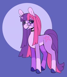 Size: 1135x1310 | Tagged: safe, artist:scarfyace, twilight sparkle, pony, unicorn, g4, alternate design, alternate hairstyle, choker, glasses, goth, hooves, markings, redesign, snarling, solo, unicorn twilight