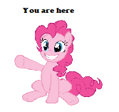 Size: 167x157 | Tagged: safe, artist:scrimpeh, edit, vector edit, pinkie pie, earth pony, pony, g4, female, hoof pointing, lowres, picture for breezies, pointing, simple background, sitting, smiling, solo, vector, white background