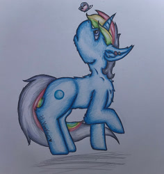 Size: 1280x1356 | Tagged: safe, artist:lil_vampirecj, oc, oc only, oc:öyster blue, pony, unicorn, shading, simple background, solo, traditional art