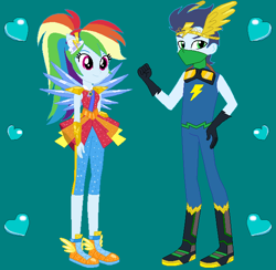 Size: 626x610 | Tagged: safe, artist:owletbrigthness, rainbow dash, soarin', human, equestria girls, g4, crystal guardian, crystal wings, female, male, ship:soarindash, shipping, solo, straight, wings