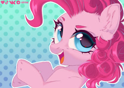 Size: 600x425 | Tagged: safe, artist:eiirine, pinkie pie, earth pony, pony, g4, bust, cute, diapinkes, ear fluff, female, mare, open mouth, portrait, solo