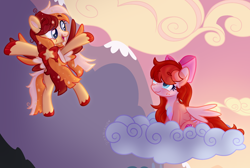 Size: 2500x1677 | Tagged: safe, artist:thatonefluffs, oc, oc:honeybuns, oc:plushie picnic, pegasus, pony, present