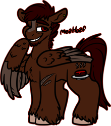 Size: 1380x1569 | Tagged: safe, artist:sexygoatgod, oc, oc only, oc:meatloaf, pegasus, pony, clipped wings, ear piercing, earring, facial hair, jewelry, male, one eye closed, piercing, scar, simple background, solo, transparent background, unshorn fetlocks, wings, wink