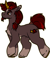 Size: 1400x1642 | Tagged: safe, artist:sexygoatgod, oc, oc only, oc:cherry velvet, pony, unicorn, facial hair, horseshoes, male, ponytail, simple background, solo, tail, tail wrap, transparent background