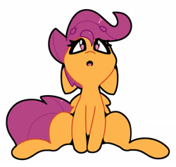 Size: 2162x2049 | Tagged: safe, artist:kindakismet, scootaloo, pegasus, pony, g4, :o, female, filly, floppy ears, foal, high res, looking up, nose in the air, open mouth, simple background, sitting, solo, white background