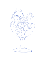 Size: 2048x2732 | Tagged: safe, artist:blue ink, pegasus, pony, cup, cup of pony, drinking straw, glass, ice cube, looking at you, martini glass, micro, smiling, solo, spread wings, tiny, tiny ponies, wings