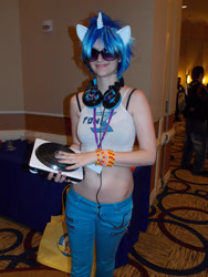 Size: 2121x2828 | Tagged: safe, artist:arp-photography, dj pon-3, vinyl scratch, human, g4, babscon, babscon 2014, clothes, cosplay, costume, headphones, high res, irl, irl human, photo