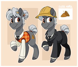 Size: 3020x2592 | Tagged: source needed, safe, artist:luximus17, oc, oc only, oc:silicon sand, earth pony, pony, clothes, formal wear, hard hat, hat, high res, raised hoof, reference sheet, shirt, solo, standing, suit, sweater vest, three quarter view