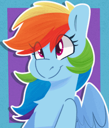 Size: 1200x1400 | Tagged: safe, artist:modularpon, rainbow dash, pegasus, pony, g4, animated, blushing, chest fluff, cute, dashabetes, female, floppy ears, gif, i watch it for the ears, loop, mare, perfect loop, solo, tsunderainbow, tsundere