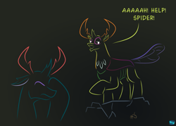 Size: 775x555 | Tagged: safe, artist:quint-t-w, pharynx, thorax, changedling, changeling, spider, atg 2022, brothers, changedling brothers, facehoof, gradient background, king thorax, male, minimalist, newbie artist training grounds, prince pharynx, raised hoof, rock, scared, screaming, siblings